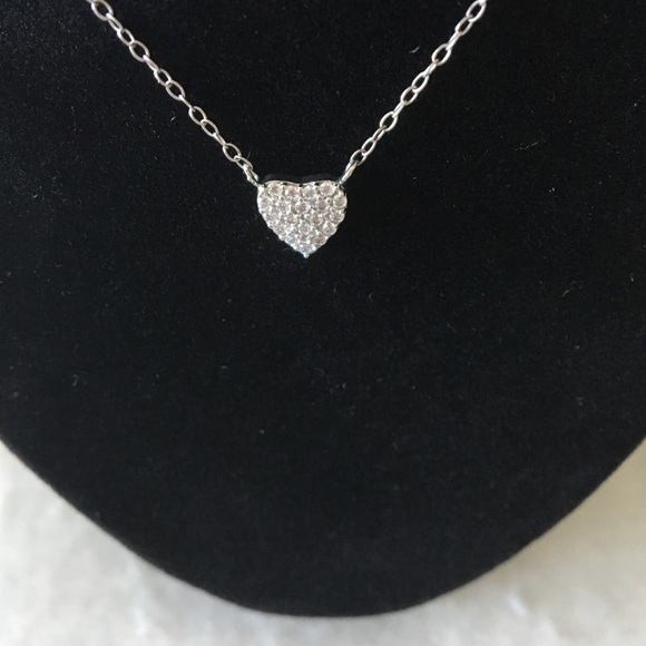New ღ Pave CZ Heart ღ 925 SS Station Necklace ღ - Picture 2 of 5